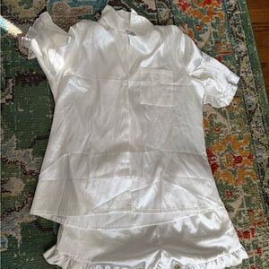White Satin Pajama Set